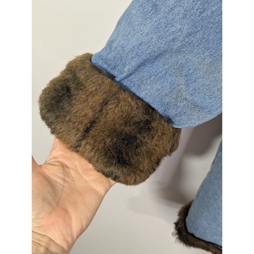 Vintage Y2K Penny Lane Faux Fur Trim Denim Long Coat Large Grunge Mob Wife Sz 1X - Picture 7 of 11